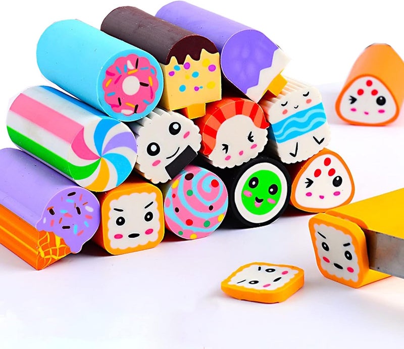 Dreamm Food Erasers 12 Pack Sushi Desserts Desk Pet Erasers for Kids Cute Fun School Supplies Prize Gifts Party Favors - Image 1