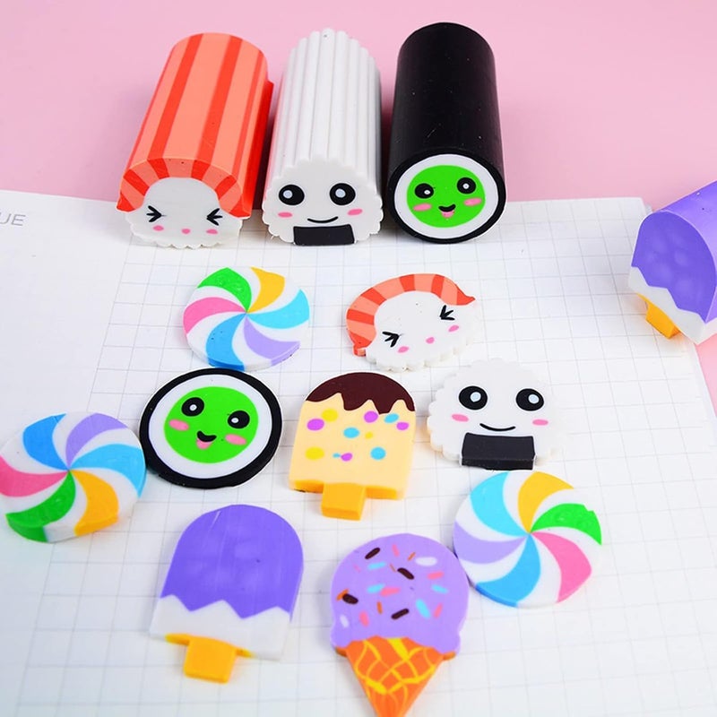 Dreamm Food Erasers 12 Pack Sushi Desserts Desk Pet Erasers for Kids Cute Fun School Supplies Prize Gifts Party Favors - Image 4