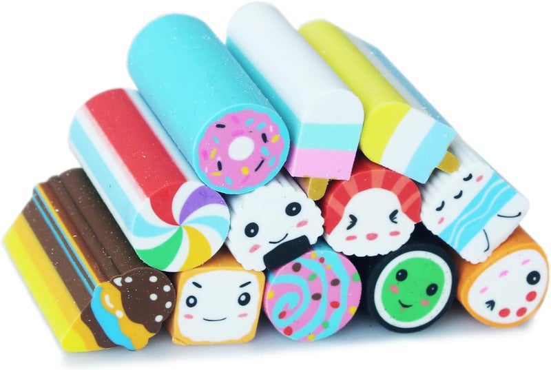Dreamm Food Erasers 12 Pack Sushi Desserts Desk Pet Erasers for Kids Cute Fun School Supplies Prize Gifts Party Favors - Image 2