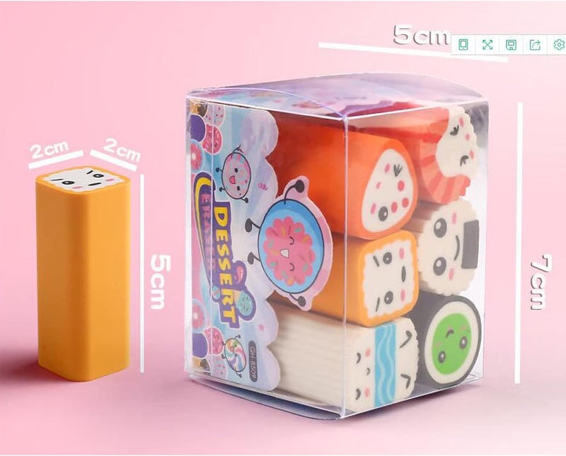 Dreamm Food Erasers 12 Pack Sushi Desserts Desk Pet Erasers for Kids Cute Fun School Supplies Prize Gifts Party Favors - Image 5