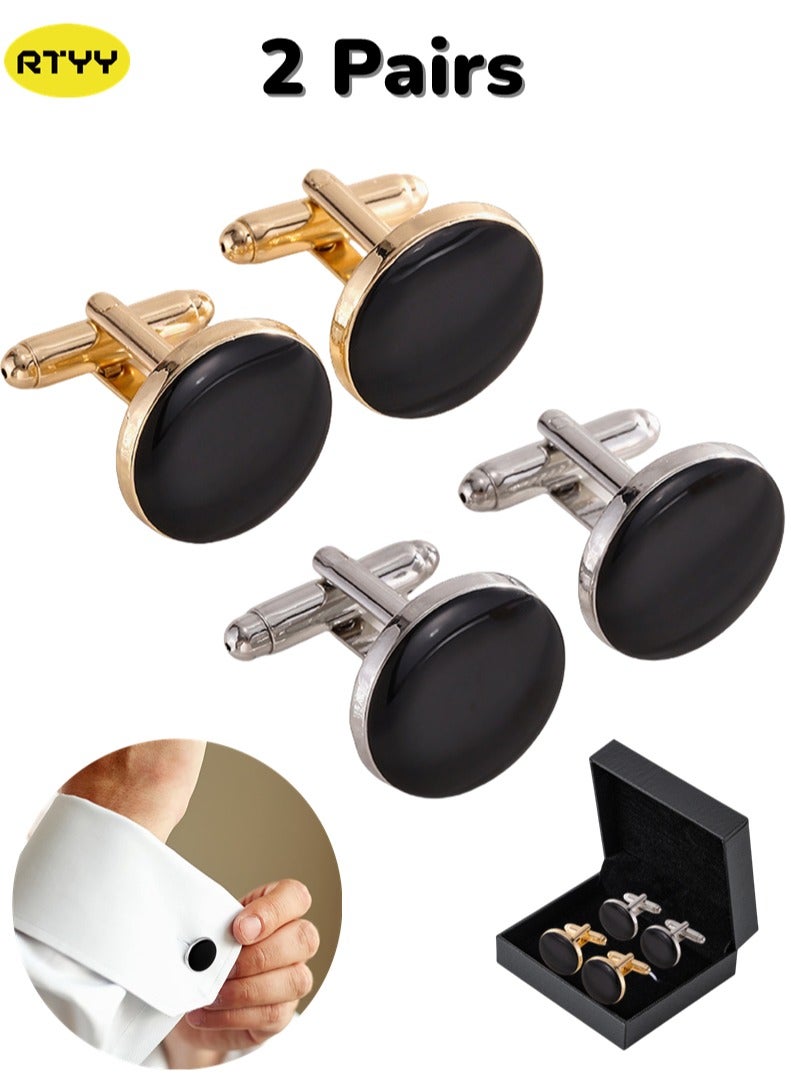 2 Pairs Men's Cufflinks, Shirt Suit Cufflinks, Gold And Silver cufflinks For Tuxedo Shirt Cuff Links Shirt Accessories Unique Business Groom Wedding Formal occasions and Daily Mens Accessories（with Cufflink Box） - Image 1