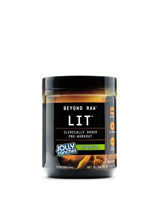 BEYOND RAW - LIT | Clinically Dosed Pre-Workout Powder | Contains Caffeine, L-Citruline, and Beta-Alanine, Nitrix Oxide and Preworkout Supplement | Jolly Rancher Green Apple | 30 Servings - Image 1