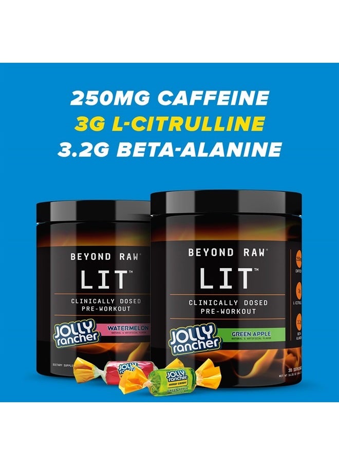 BEYOND RAW - LIT | Clinically Dosed Pre-Workout Powder | Contains Caffeine, L-Citruline, and Beta-Alanine, Nitrix Oxide and Preworkout Supplement | Jolly Rancher Green Apple | 30 Servings - Image 1