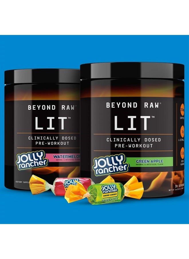 BEYOND RAW - LIT | Clinically Dosed Pre-Workout Powder | Contains Caffeine, L-Citruline, and Beta-Alanine, Nitrix Oxide and Preworkout Supplement | Jolly Rancher Green Apple | 30 Servings - Image 1