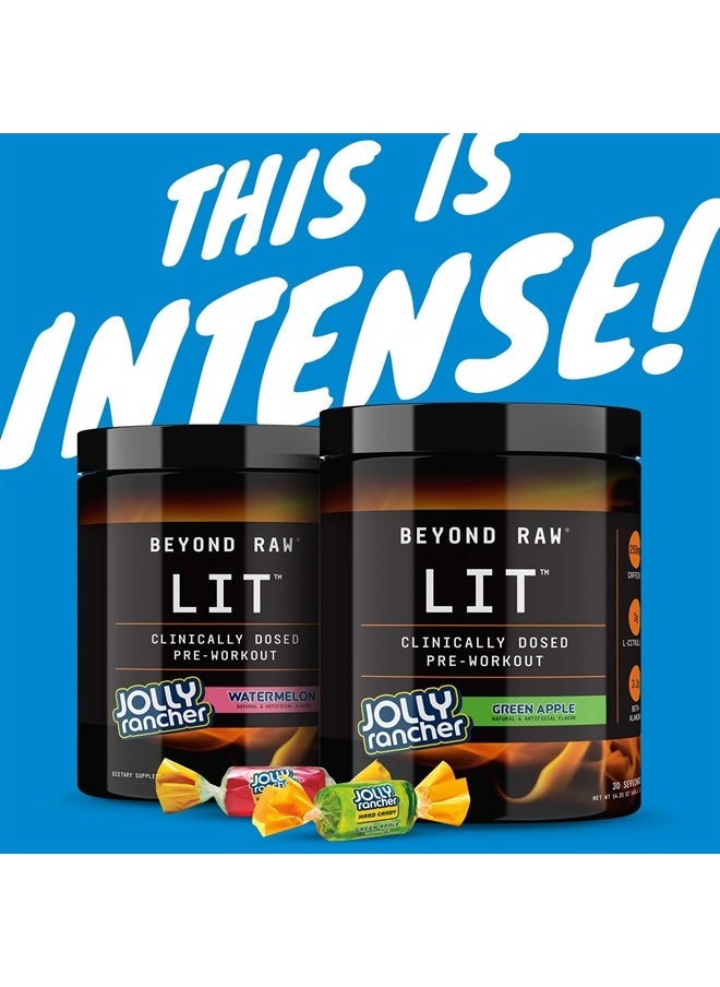 BEYOND RAW - LIT | Clinically Dosed Pre-Workout Powder | Contains Caffeine, L-Citruline, and Beta-Alanine, Nitrix Oxide and Preworkout Supplement | Jolly Rancher Green Apple | 30 Servings - Image 1