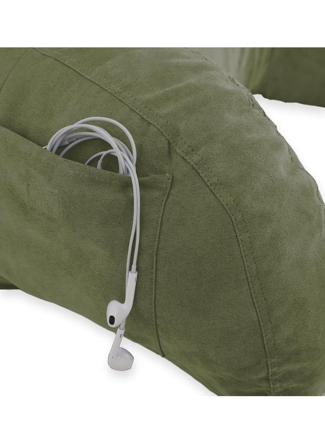 Deluxe Comfort Microsuede Bedrest â€“ Reading and Bed Rest Lounger â€“ Sitting Support Pillow â€“ Soft But Well Stuffed Fiberfill â€“ Backrest Pillow with Arms, Green - Image 4