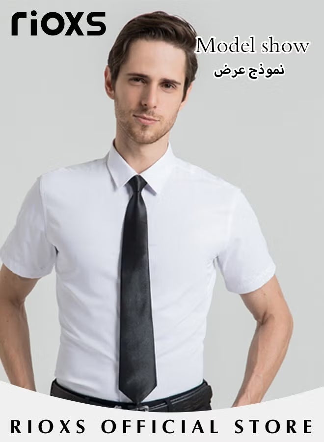 Rixos قميص رجالي بأكمام قصيرة وأزرار، قميص رسمي ضيق ومريح للرجال، قمصان عمل مريحة ومقاومة للتجعد، قمصان صيفية للمكتب والعمل وحفلات الزفاف والمدرسة وغيرها، أبيض - Image 3