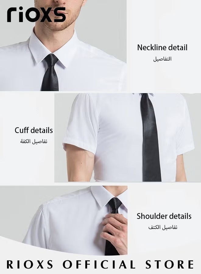 Rixos قميص رجالي بأكمام قصيرة وأزرار، قميص رسمي ضيق ومريح للرجال، قمصان عمل مريحة ومقاومة للتجعد، قمصان صيفية للمكتب والعمل وحفلات الزفاف والمدرسة وغيرها، أبيض - Image 5