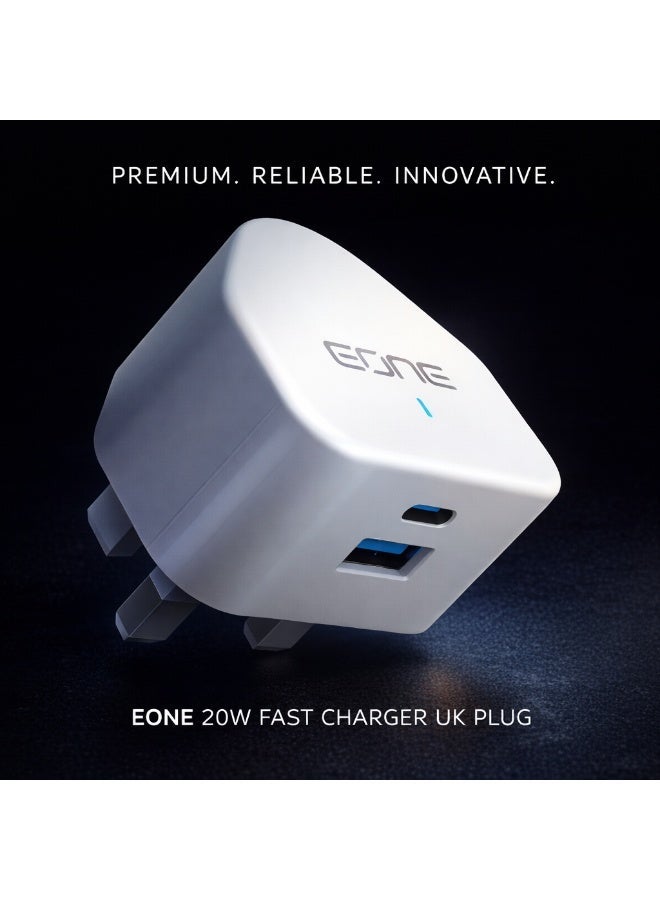 إيون شاحن سريع EONE بقوة 20 واط، مزود بمنفذي USB-C PD و USB-A، شاحن حائط صغير الحجم وسريع الشحن لأجهزة iPhone و Samsung والأجهزة اللوحية - أبيض - Image 4