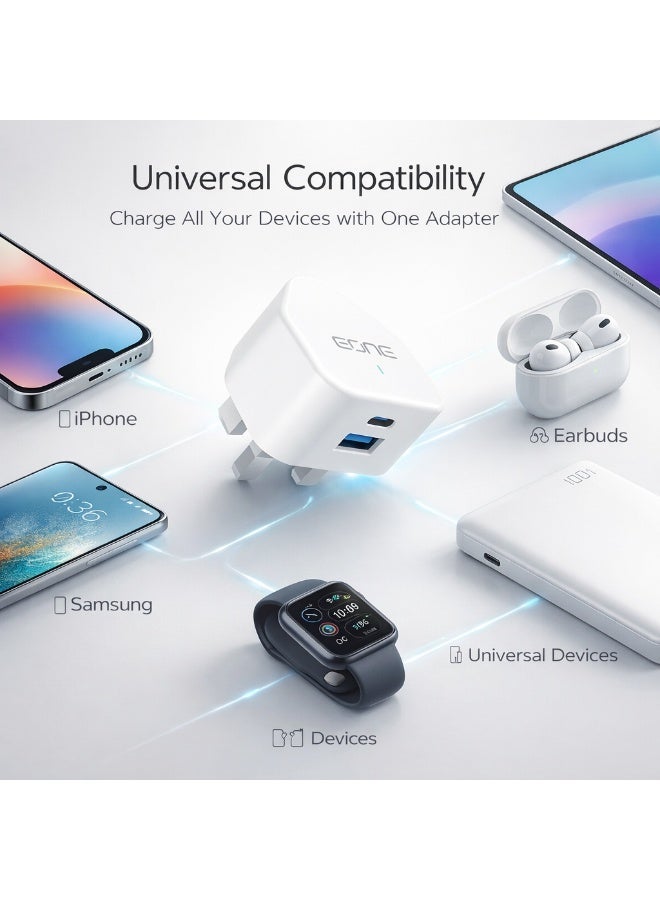 إيون شاحن سريع EONE بقوة 20 واط، مزود بمنفذي USB-C PD و USB-A، شاحن حائط صغير الحجم وسريع الشحن لأجهزة iPhone و Samsung والأجهزة اللوحية - أبيض - Image 5