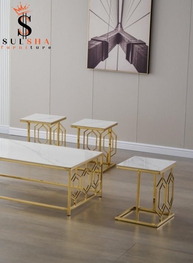 SULSHA Modern Ceramic Top Coffee Table Set With Gold Steel Base 1+4 - Image 2