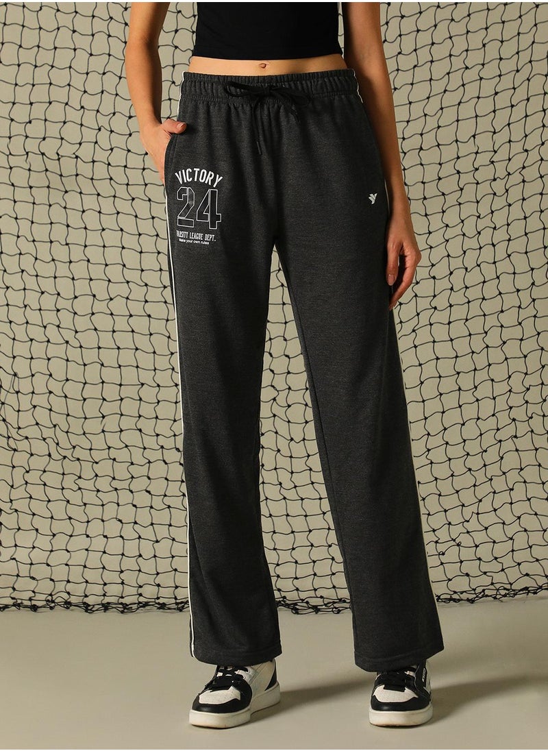 Hubberholme - Women's Charcoal 100% Polyester Printed Full Length Casual Regular Fit Trouser - Image 1