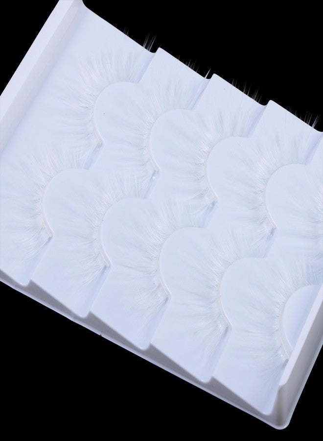 DSLONG 5 Pairs White Lashes Cosplay Lashes 3D Multi-Layered Anime Manga Lashes Effect Fluffy Wispy Cat Eye White False Eyelashes For Halloween Masquerade Eyelash Tools (W04) - Image 5