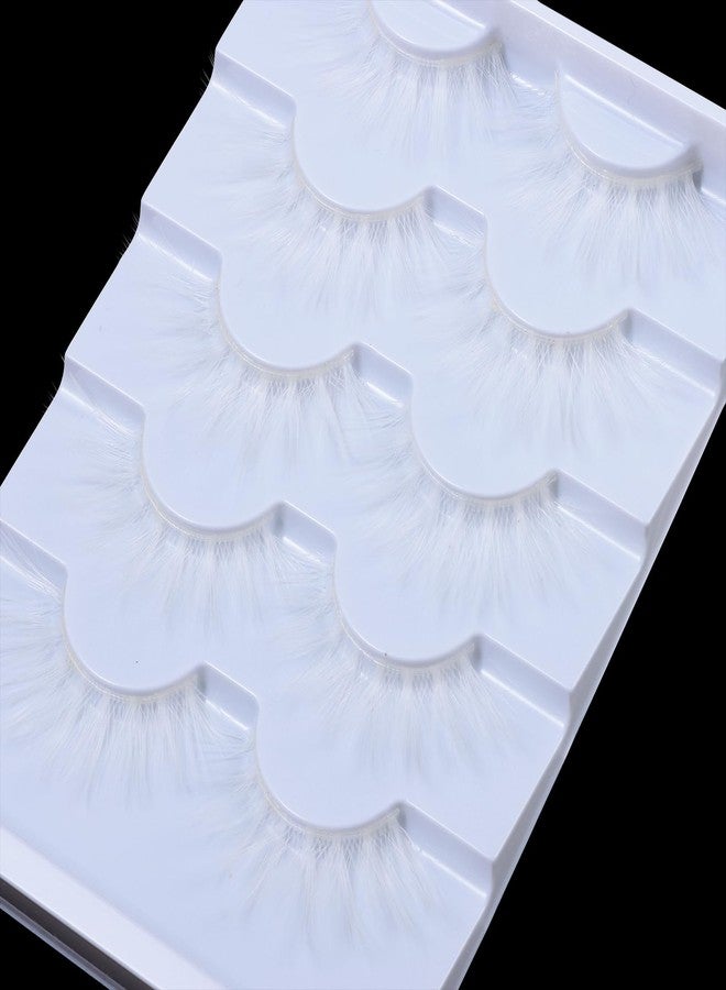 DSLONG 5 Pairs White Lashes Cosplay Lashes 3D Multi-Layered Anime Manga Lashes Effect Fluffy Wispy Cat Eye White False Eyelashes For Halloween Masquerade Eyelash Tools (W04) - Image 4