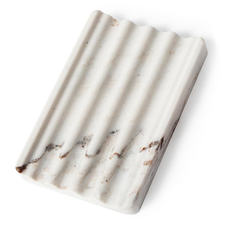 Koville Natural Marble Soap Dish for Shower, Stone Soap Tray for Bathroom, Bar Soap Holder for Sink, Stripe Grooves Saver Stone Dish Tray Keep Bars Dry Easy Clean(Palissandro Classico) - Image 1