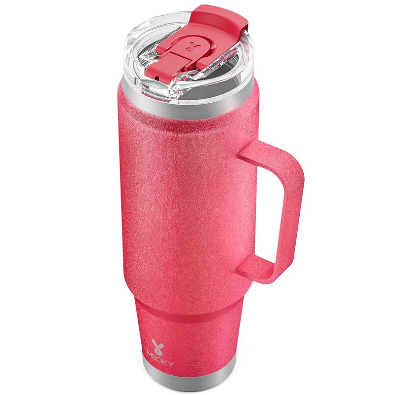 Meoky 40oz Tumbler with Handle, Stainless Steel Travel Mug with 2-in-1 Straw and Sip Lid, Vacuum Insulated Coffee Mug, 100% Leak Proof, Keeps Cold for 34 Hours or Hot for 10 Hours (Ruby) - Image 1