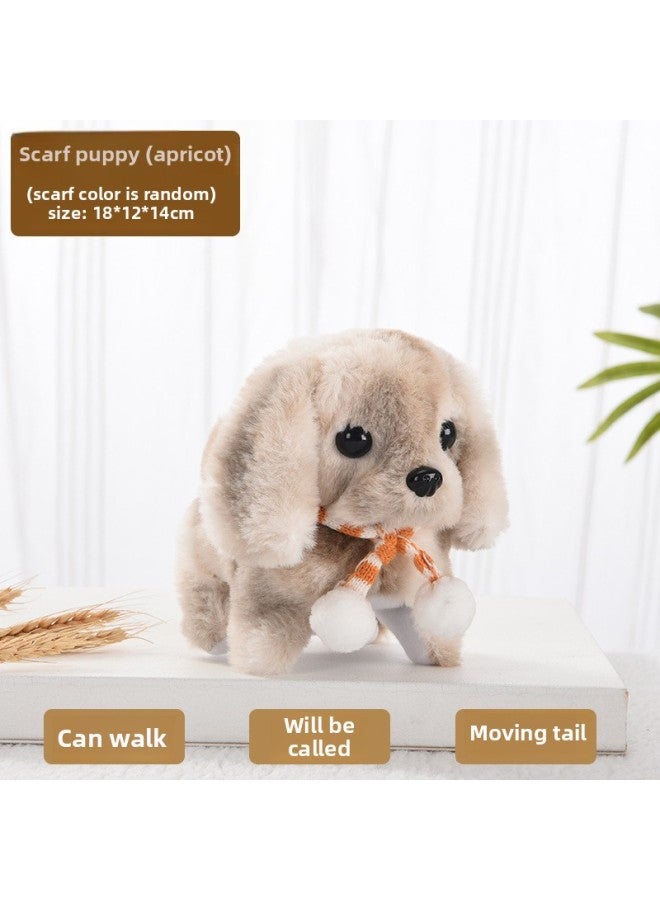 Electric Toy Dog Plush Puppy Electronic Dog Will Walk Will Call Nodding Wagging Tail Boys Girls Children's Toys-Color:Scarf Dog (apricot) [scarf Color Random]]-Specifications:Self-provided (2 No. 5 Batteries)  - Image 1