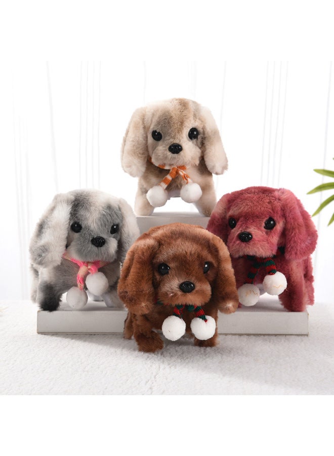 Electric Toy Dog Plush Puppy Electronic Dog Will Walk Will Call Nodding Wagging Tail Boys Girls Children's Toys-Color:Scarf Dog (apricot) [scarf Color Random]]-Specifications:Self-provided (2 No. 5 Batteries)  - Image 3