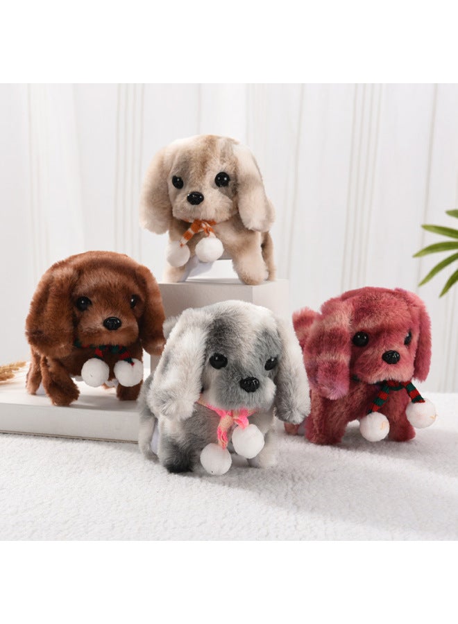 Electric Toy Dog Plush Puppy Electronic Dog Will Walk Will Call Nodding Wagging Tail Boys Girls Children's Toys-Color:Scarf Dog (apricot) [scarf Color Random]]-Specifications:Self-provided (2 No. 5 Batteries)  - Image 2