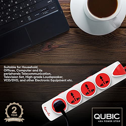 Fybros Qubic 4X4 Extension Cord, Power Strip with International Sockets Extension,10 AMP Output, 2 Year Warranty, 5 Meter Heavy Duty Cable, Surge-Spike Guard - Made in India - Image 3