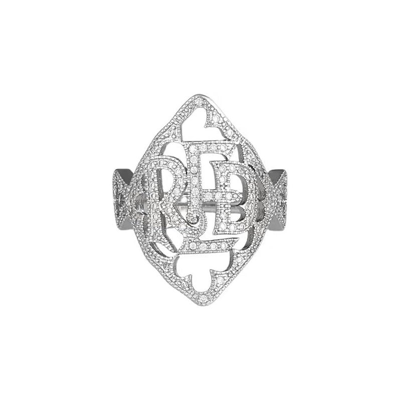 RED Letter Band Statement Ring for Women Men Sparkling CZ Silver Plated Fashion Trendy Adjustable Open Alphabet Finger Knuckle Rings Unique Hip Hop Jewelry Reputation Lover Album Music Fans Concert
