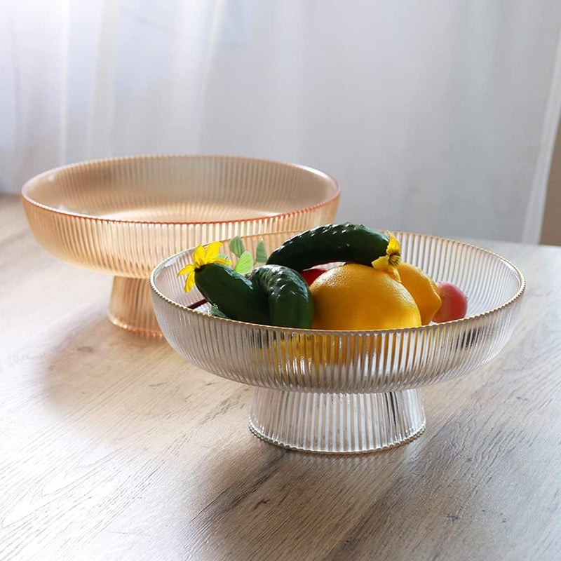 Kelendle Glass Footed Bowl Round Pedestal Bowl Clear Fruit Bowl Decorative Serving Dish Dessert Display Stand Snacks Nuts Plate for Kitchen Counter Centerpiece Table Decor Amber 102inch - Image 3