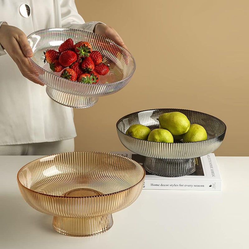 Kelendle Glass Footed Bowl Round Pedestal Bowl Clear Fruit Bowl Decorative Serving Dish Dessert Display Stand Snacks Nuts Plate for Kitchen Counter Centerpiece Table Decor Amber 102inch - Image 2