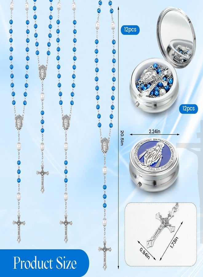 Loetere 12 Set Rosary Catholic for Women Pearl Rosary Bead with Metal Gift Box First Communion Baptism Christian Gift(Blue) - Image 2