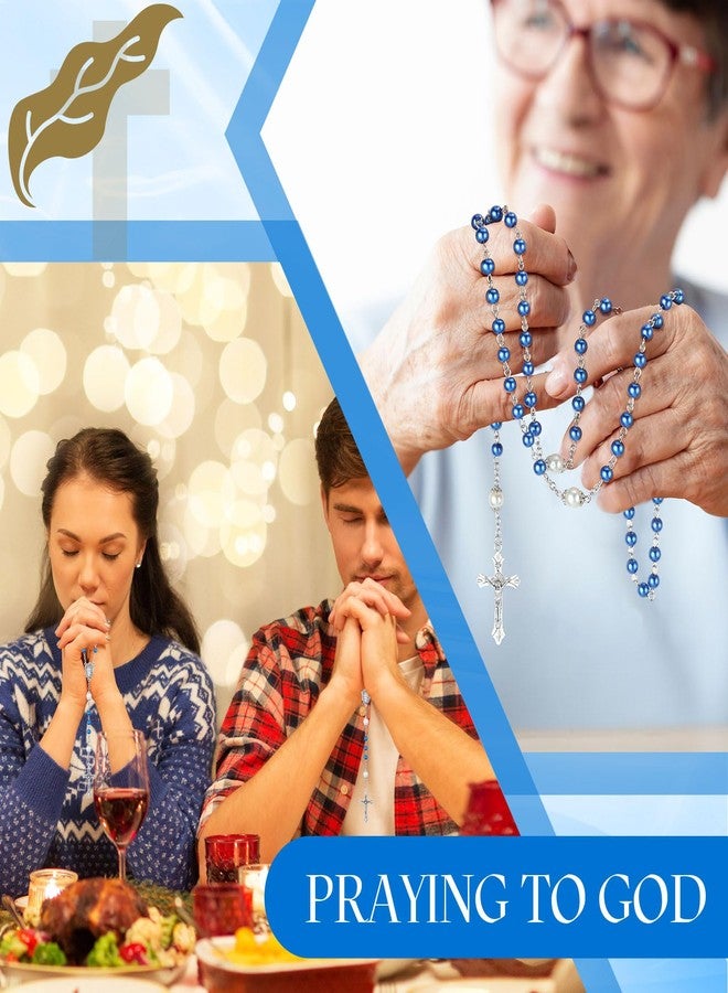 Loetere 12 Set Rosary Catholic for Women Pearl Rosary Bead with Metal Gift Box First Communion Baptism Christian Gift(Blue) - Image 5