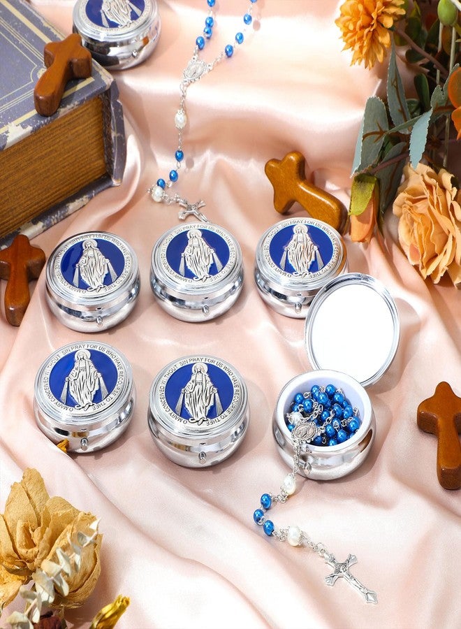 Loetere 12 Set Rosary Catholic for Women Pearl Rosary Bead with Metal Gift Box First Communion Baptism Christian Gift(Blue) - Image 4