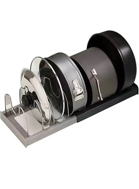 7-Tier Adjustable Pan Pot Lid Rack Organizer, Stainless Steel Kitchen Storage Shelf with 2 DIY Methods, Expandable Length up to 22 Inches