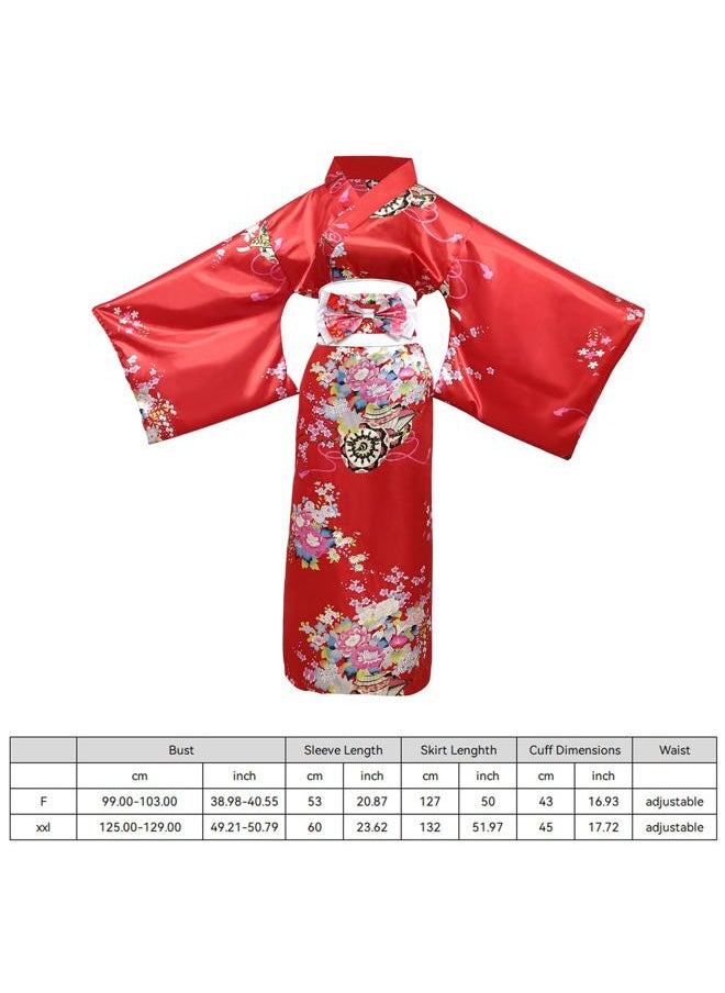 PLULON 5Pcs Japanese Dress Kimonos for Women Geisha Dress Yukata Japanese Robe Costume Blossom Satin Bathrobe with Drawstring Bag Hand Fan Hairpin Tabi Socks Set for Women  - Image 3