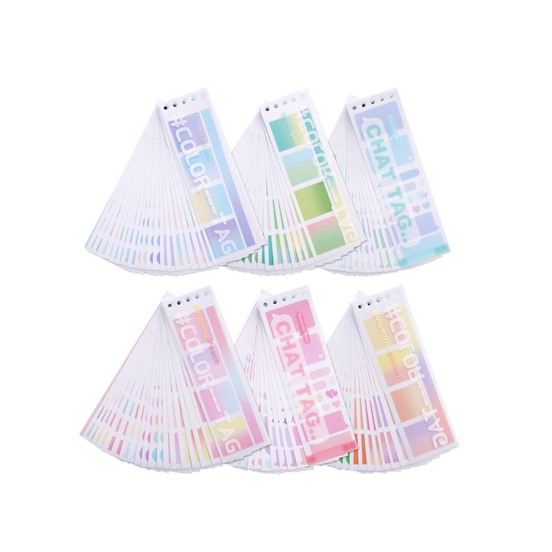 Barakah علامات فهرسة لاصقة للدفاتر، 120 ورقة علامات لاصقة متدرجة، علامات علم لاصقة، علامات فهرسة متعددة الأنماط للكتب، 6 ألوان قابلة للكتابة وإعادة التمركز، لعلامات الصفحات - Image 1
