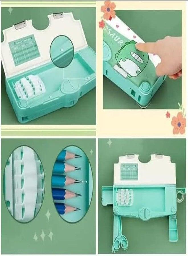 Ranjkri Magnet Multifunctional Pencil Compass/Geometry Pencil Box for Kids/School with Inbuilt Scissor, Ruler, Eraser and Sharpener (Dinosaour Pencil Box) - Image 2
