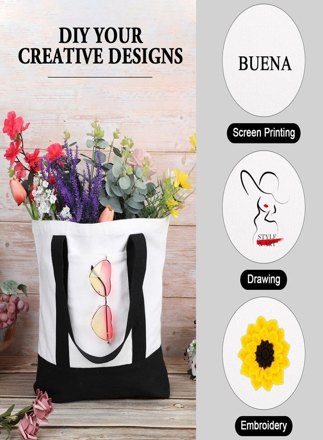 Reginary 10 Pack Large Canvas Tote Bag Bulk, Reusable Natural Plain Cotton Tote for DIY Multipurpose(Black and White) - Image 5