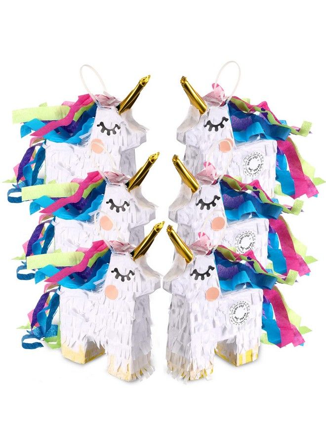 Hanaive 6 قطع بيناتا يونيكورن مصغرة 4 × 7 بوصة لوازم حفلات يونيكورن هدايا حفلات يونيكورن صغيرة ديكورات طاولة يونيكورن بيناتا عيد الميلاد لمناسبات يونيكورن - Image 1
