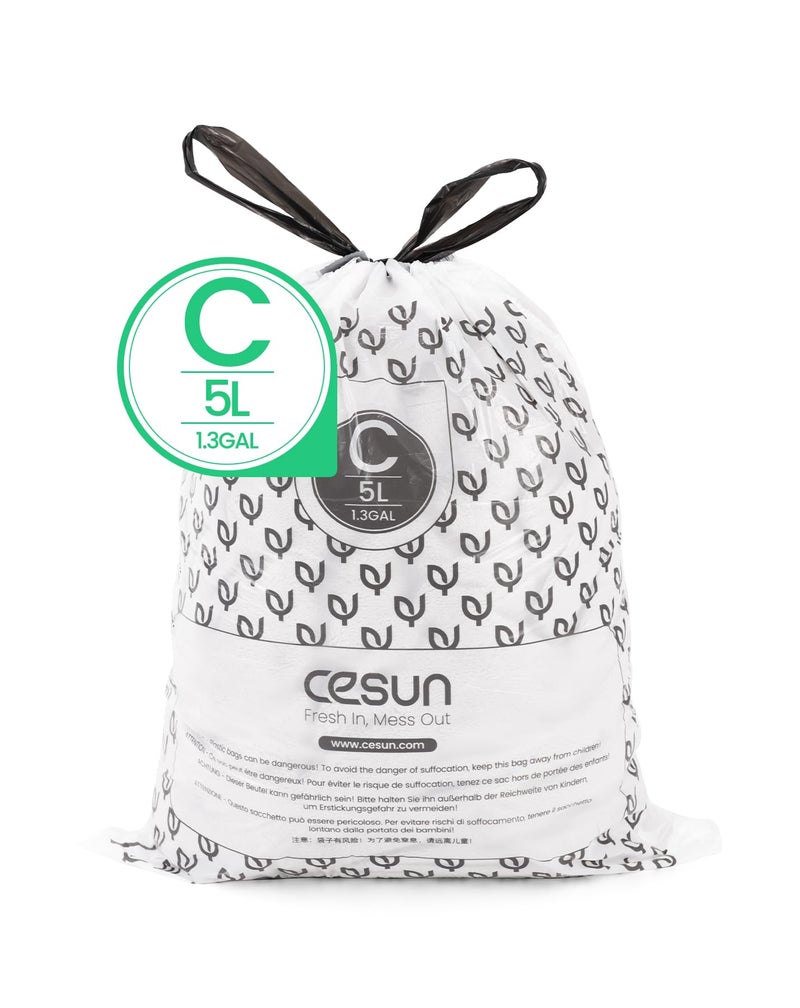 Cesun Code C Drawstring Trash Bags 90 Count, Pre Cut 1.3 Gallon / 5 Liter Small Trash Can Liners, White - Image 2