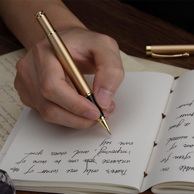 BEILUNER Ballpoint Pens, Stainless Steel with Chrome Trim, Luxury Golden Metal Pen Set, Best Ball Pen Gift Set for Men & Women, Professional, Executive, Office, Fancy Pens-Nice Box with Extra Refill - Image 4