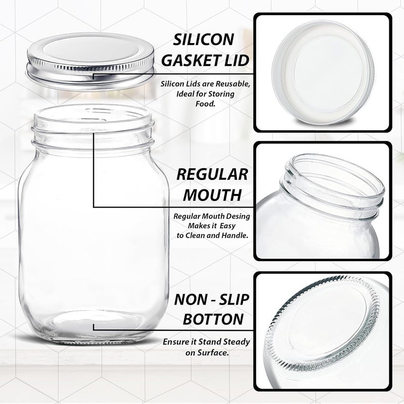 12 Pack 16oz Mason Jars with Lids, Thick Glass Canning Jars with Stainless Steel Lids, Canning Jars for Food Storage, Overnight Oats, Dry Food, Snacks, Candies, DIY Projects - Image 5