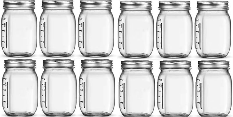 12 Pack 16oz Mason Jars with Lids, Thick Glass Canning Jars with Stainless Steel Lids, Canning Jars for Food Storage, Overnight Oats, Dry Food, Snacks, Candies, DIY Projects - Image 1