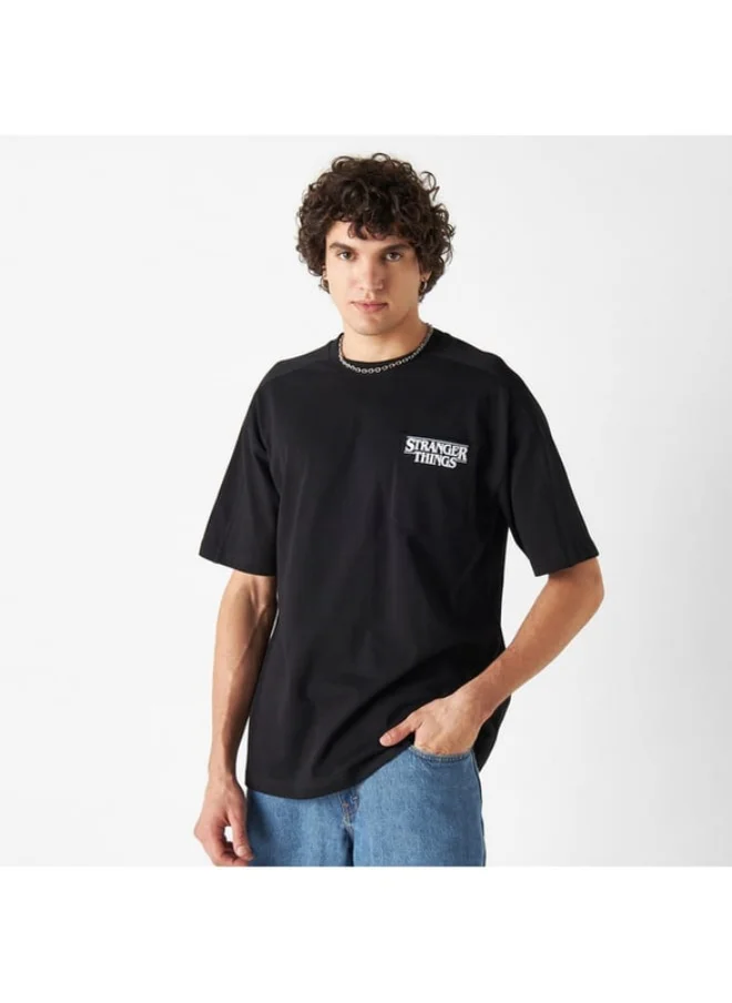 SP Characters Stranger Things Print T-shirt with Crew Neck and Short Sleeves