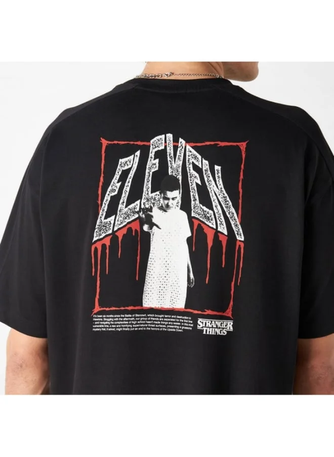 SP Characters Stranger Things Print T-shirt with Crew Neck and Short Sleeves
