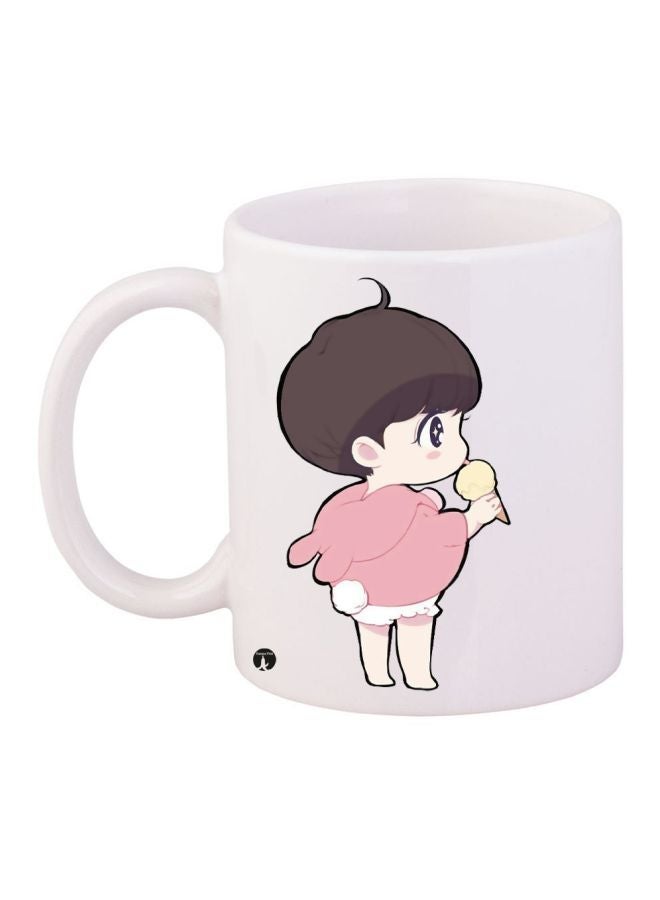 Cartoon Printed Coffee Mug White/Pink/Beige 11ounce