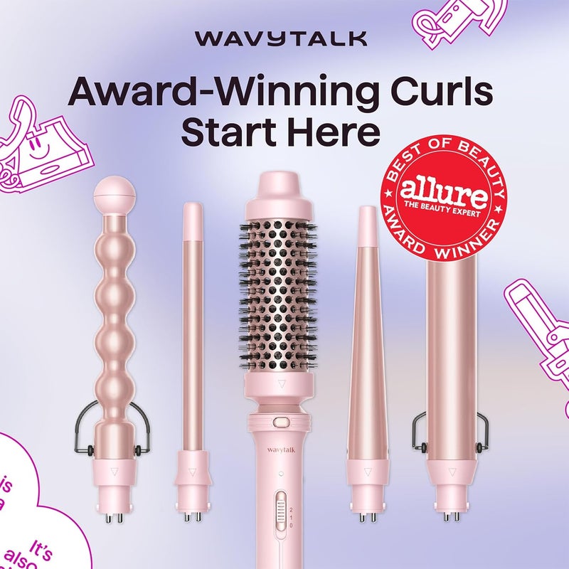 Wavytalk 5 in 1 Curling Iron,Curling Wand Set with Curling Brush and 4 Interchangeable Ceramic Curling Wand(0.5”-1.25”),Instant Heat Up,Include Heat Protective Glove & 2 Clips (Pink) - Image 4