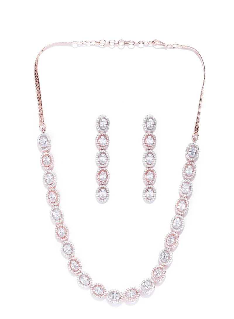 برياسي طقم مجوهرات وردي أبيض مرصع