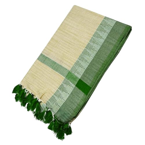 SheenKraft Handloom Women's Bhagalpuri Organic Linen Cotton Blend Temple Border Dupatta (Stole)_Free Size_Multiple Color Variation 11548-11557 (Dark_Green) - Image 1