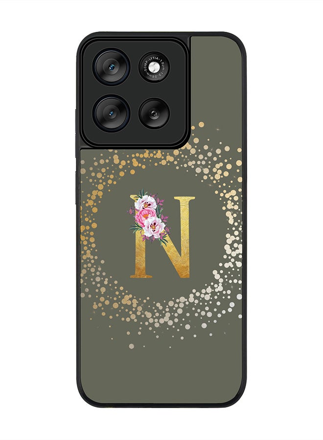 Stylizedd For Motorola Moto G56 Case,Slim fit Camera Protection, Shockproof Thin Phone cover  - Custom Monogram Floral - N  (Olive Green ) - Image 1