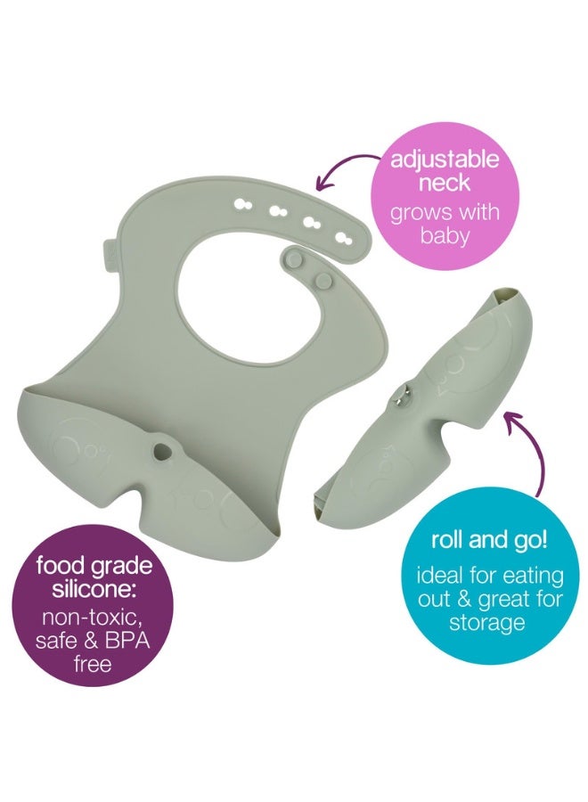 b.box Silicone Bib, Stay open Catcher, Rolls for Easy on the go use, Non-stick silicone, Adjustable, Tapered Fit, Dishwasher Safe, From 4m+ - Image 2