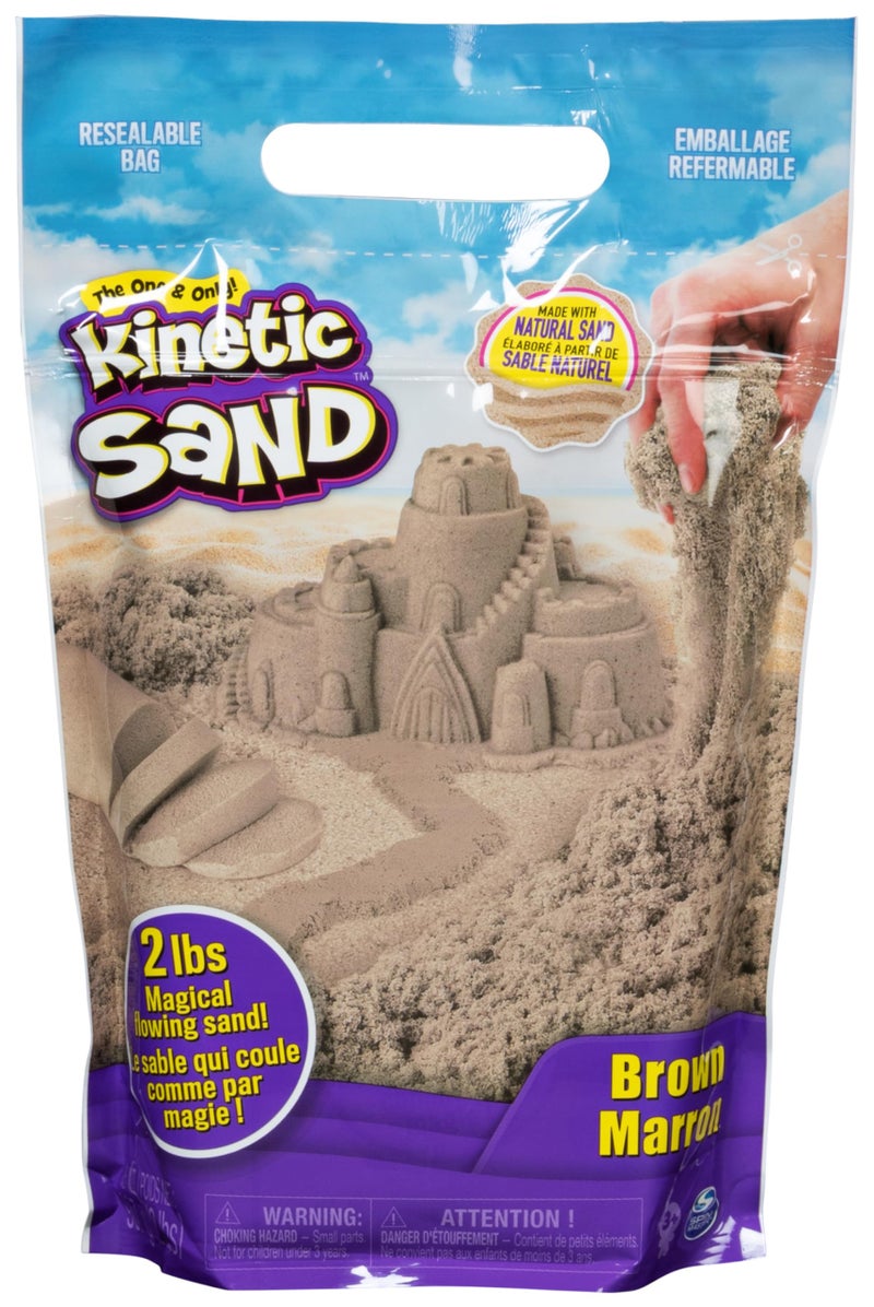 Kinetic Sand رمل كينيتك، الرمل الحسي القابل للتشكيل الأصلي، بني، 2 رطل. كيس قابل لإعادة الإغلاق، للأعمار 3 سنوات فما فوق - Image 1