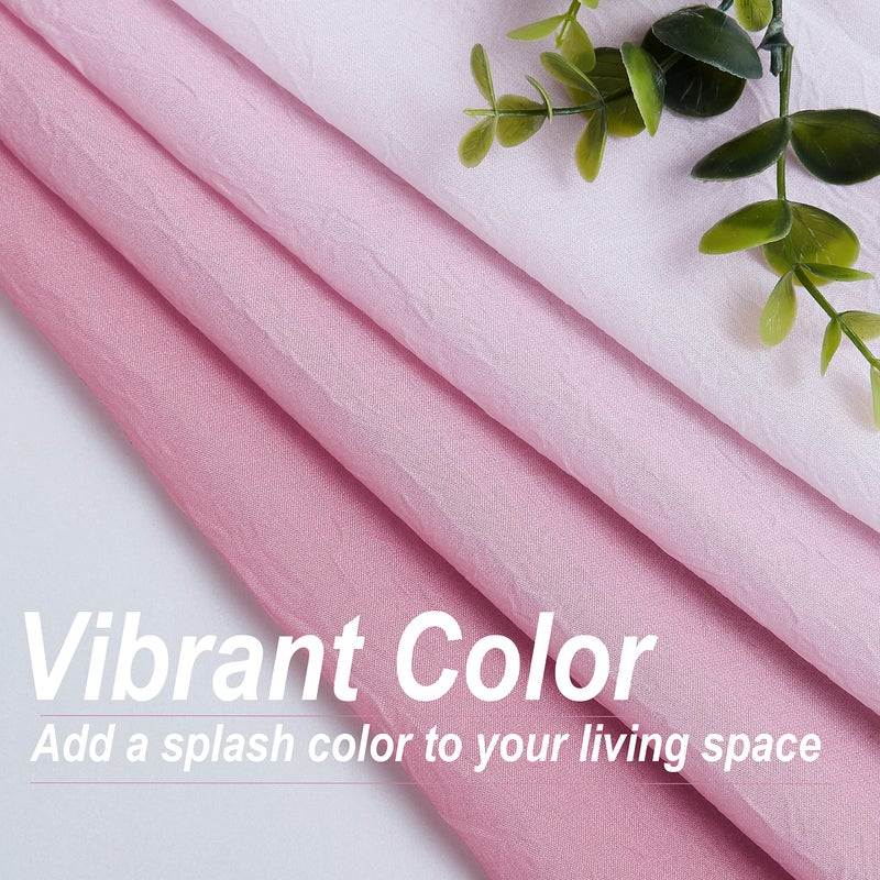 Purainbow Chiffon Sheer Ombre Curtains for Living Room, Grommet Special Crinkle Gradient Pink Semi Sheer Window Treatments Privacy with Light for Bedroom Kids Room, All Season, 52"x63"x2 - Image 3